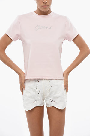 T-Shirt mit Rundhalsausschnitt uni mit Strass-Logo