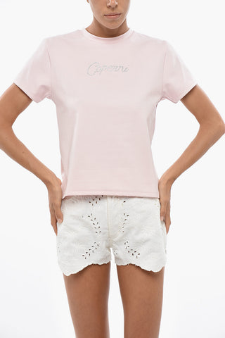 T-Shirt mit Rundhalsausschnitt uni mit Strass-Logo