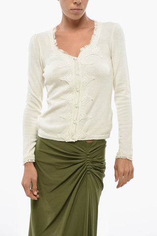 Cardigan in Lana con Scollo a V E Pizzo