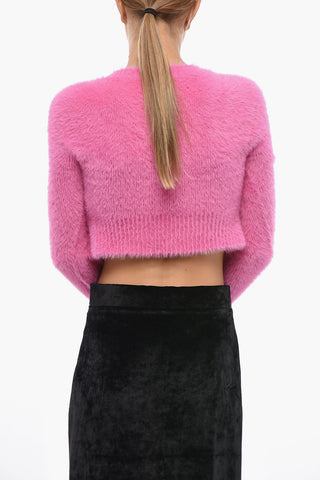 Cropped-Fit Fluffy-Effect Cardigan NEVE with Gold Logo
