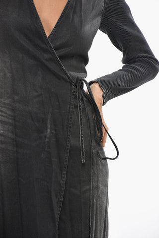 Denim And Ribbed-Fabric Midi Wrap Dress DE-OLA-S