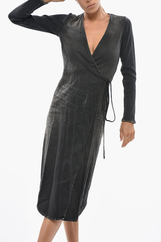 Denim And Ribbed-Fabric Midi Wrap Dress DE-OLA-S