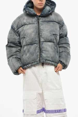Giubbotto W-AVES in Denim Imbottito e Trapuntato con Cappuccio