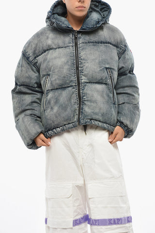 Giubbotto W-AVES in Denim Imbottito e Trapuntato con Cappuccio