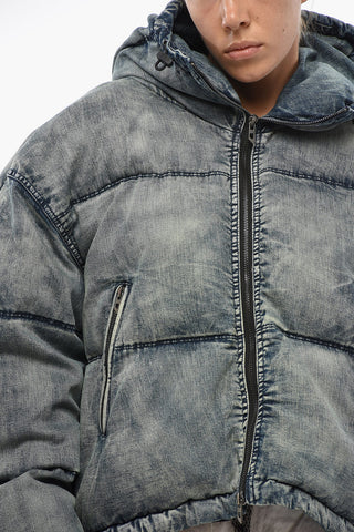 Giubbotto W-AVES in Denim Imbottito e Trapuntato con Cappuccio