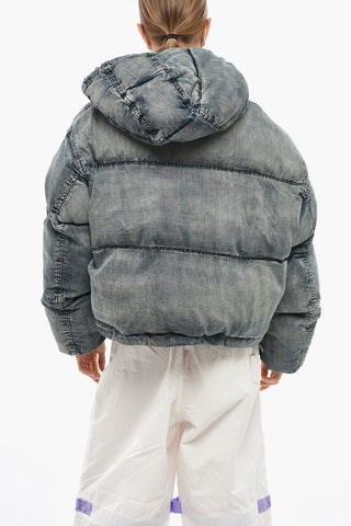 Giubbotto W-AVES in Denim Imbottito e Trapuntato con Cappuccio