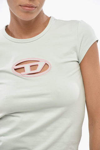 T-Shirt Girocollo T-ANGIE in Cotone Stretch con Logo Cut-Out
