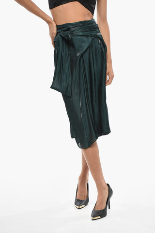 Satin Midi Skirt with Front Bow
