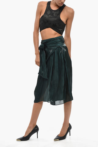 Satin Midi Skirt with Front Bow