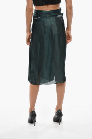 Satin Midi Skirt with Front Bow