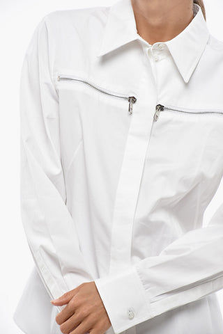 Camicia in Popeline di Cotone con Abbottonatura a Scomparsa e Dettagli Zip