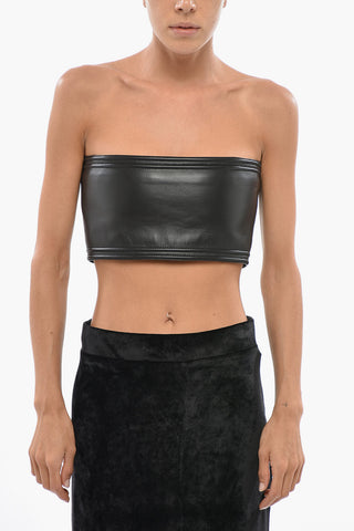 Leather Bandeau Crop Top with Zip Closure