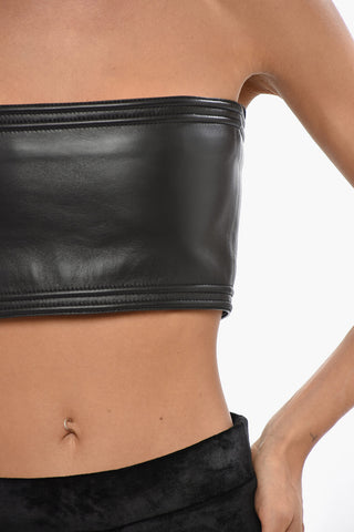 Leather Bandeau Crop Top with Zip Closure