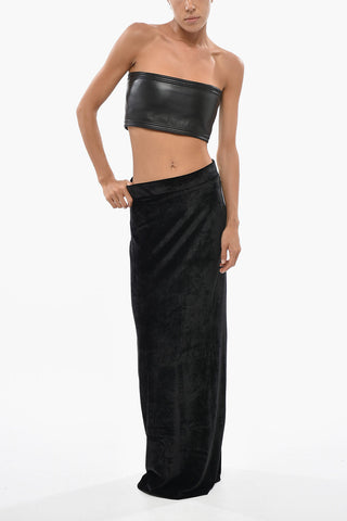 Leather Bandeau Crop Top with Zip Closure