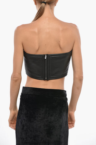 Leather Bandeau Crop Top with Zip Closure
