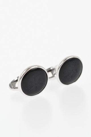 Round Brass Cufflinks with Contrasting Central Stone