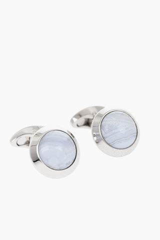 Round Brass Cufflinks with Marble-effect Stone