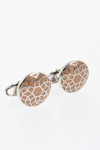 Brass Round Cufflinks With Floral Design