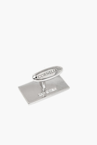 Brass Rectangular Cufflinks With Geometric Motif