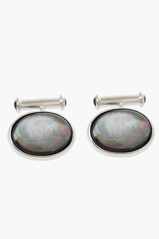 Oval Brass Cufflinks with Stone