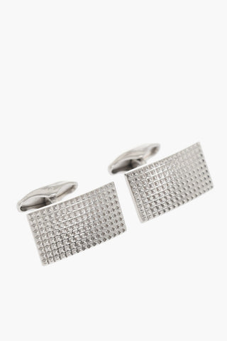 Rectangular Brass Cufflinks with Micro-Check Pattern
