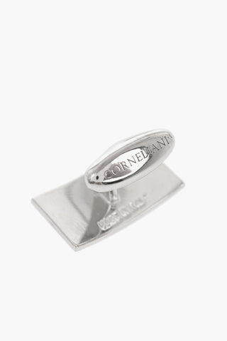 Rectangular Brass Cufflinks with Micro-Check Pattern