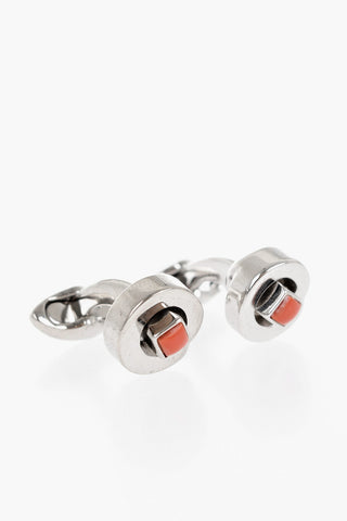 Round Brass Cufflinks with Central Stone