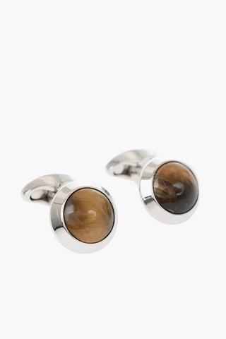 Round Brass Cufflinks with Contrasting Center Stone