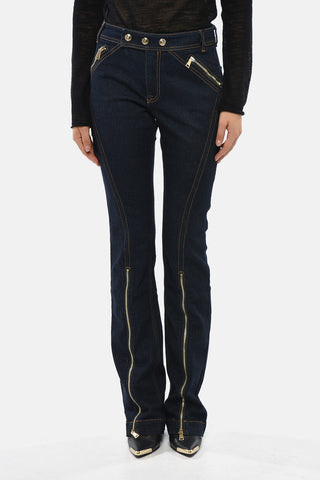 JEANS COUTURE Jeans in Denim Stretch con Bottoni Dorati e Zip alla Caviglia 22cm