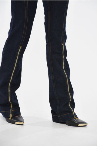 JEANS COUTURE Jeans in Denim Stretch con Bottoni Dorati e Zip alla Caviglia 22cm