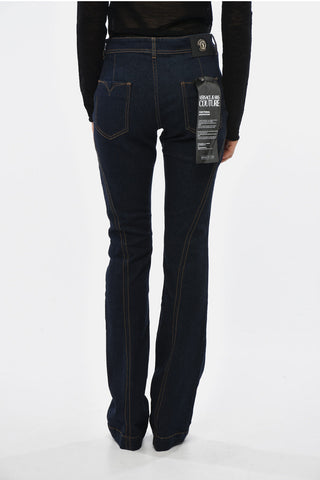 JEANS COUTURE Jeans in Denim Stretch con Bottoni Dorati e Zip alla Caviglia 22cm