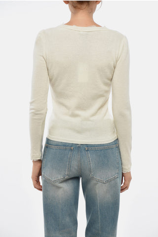 Wool Sweater with Wide Neckline and Tulle Details