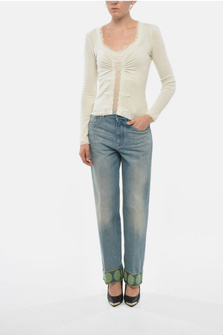 Wool Sweater with Wide Neckline and Tulle Details