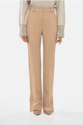 Solid-Color Straight-Leg Trousers with Ankle Split