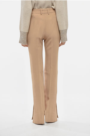 Solid-Color Straight-Leg Trousers with Ankle Split