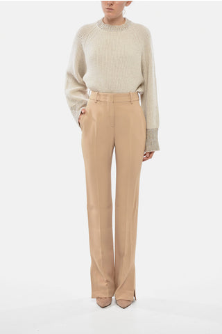 Solid-Color Straight-Leg Trousers with Ankle Split