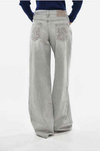 Jeans Baggy Fit con Tasche Posteriori Ricamate 29cm