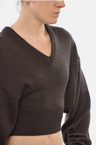 SPORTMAX Maglia in Lana Vergine Cropped Fit con Scollo a V