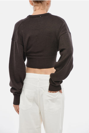 SPORTMAX Cropped-Fit Pullover aus Schurwolle mit V‑Ausschnitt