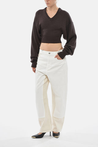 SPORTMAX Maglia in Lana Vergine Cropped Fit con Scollo a V