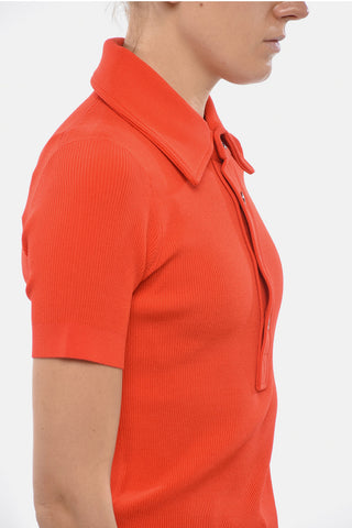 Gerippter Kurzarmpullover Mit Polokragen