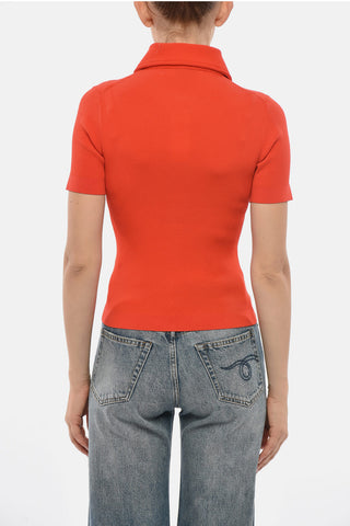 Gerippter Kurzarmpullover Mit Polokragen