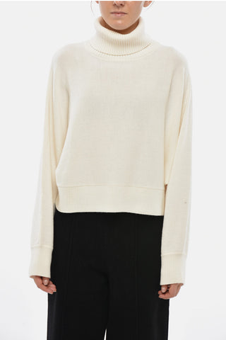 MICHAEL Wool Turtleneck Sweater with Gold Metal Monogram