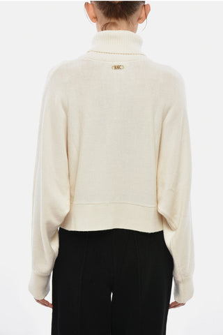 MICHAEL Wool Turtleneck Sweater with Gold Metal Monogram