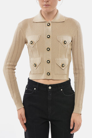 Ribbed Cropped-Fit Cardigan With Jewel Buttons