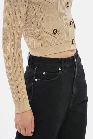 Ribbed Cropped-Fit Cardigan With Jewel Buttons