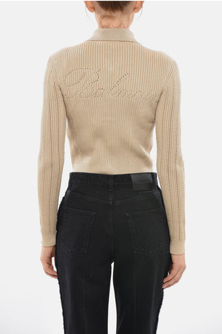 Ribbed Cropped-Fit Cardigan With Jewel Buttons