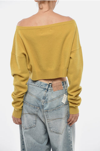 Maglia Cropped Fit in Misto Cashmere con Scollo a Barca