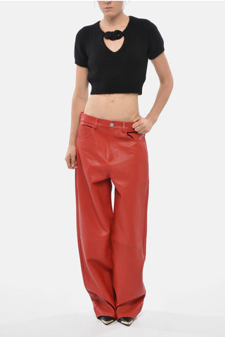 Weite Lederhose mit hohem Bund