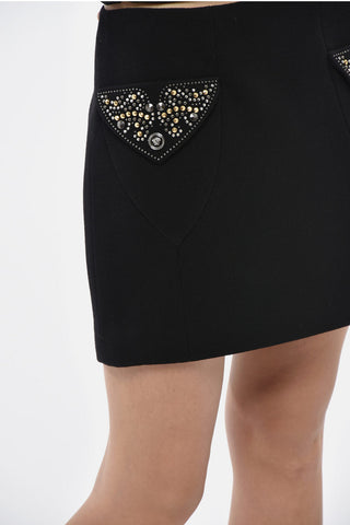Virgin Wool Miniskirt with Studs